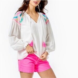 Lilly Pulitzer Size XXS Florentina Top White Cotton Circle Clip Long Sleeve